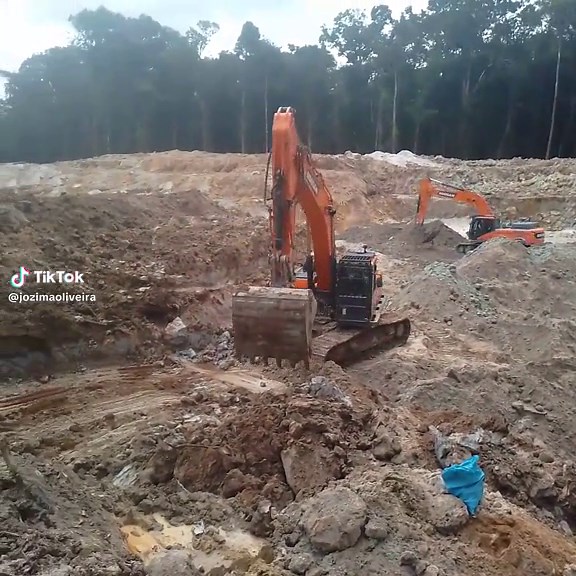 Excavation Process with Orange Excavators in Action