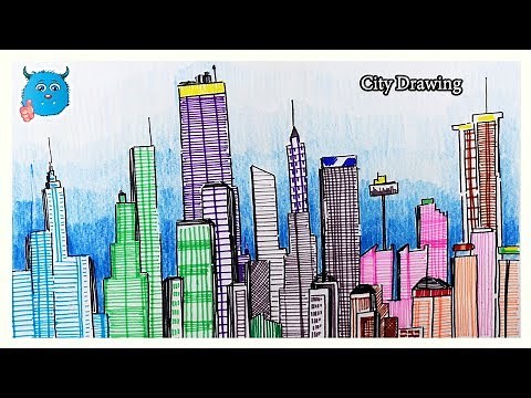 How to Draw City Skyline Easy (Cityscape Drawing with Pencil and Marker)