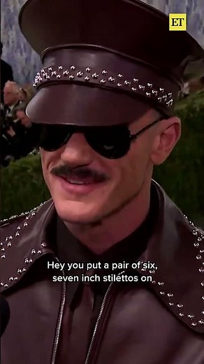 #lukeevans is channeling a little bit of Frank from 'The Rocky Horror Picture Show' at the #MetGala.