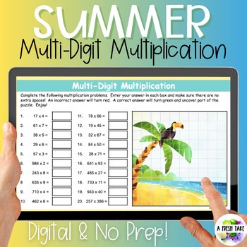 Pixel Art Math Summer Multi-Digit Multiplication Google Sheets Self Grading