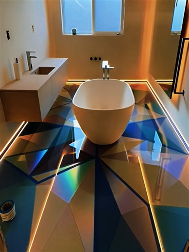 Light Refraction Illusion Floor (Full Timelapse) #EpoxyFloor #LuxuryBathroom #FloorTransformation #ResinFloor #CrystalEffect