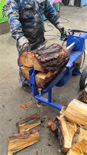 Efficient Hydraulic Log Splitter Processing Firewood