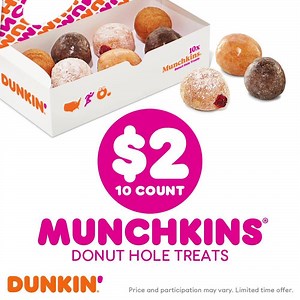 Munchkins® are 10 for $2 at Dunkin’! Grab a bunch and munch on the shareable, snackable perfection 😚🧡 | Dunkin'