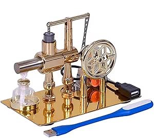 Hot Air Stirling Engine Motor Education Model Toy Electricity Power Generator LED Lights Kit Class Teaching Stirling Engine Kit for Adults Desktop Educational Physics Experiment Kit Toy Gift