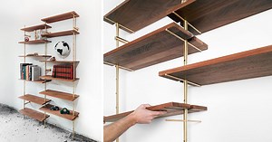This Brass Rail Shelving Has Mid-Century Modern Style