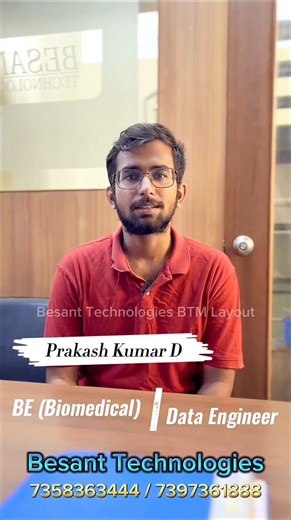 Besant Technologies on Instagram: "Congrats for B.E(Biomedical) to Data Engineer🔥 | Enroll Data Science & AI Course with IIT Certification in Bangalore Learn Python, Machine Learning, Power BI, Statistics, and Data Visualization with real-time projects and expert mentorship. Get Dual IIT Certification, career counseling, and 100% placement support to become an industry ready Data Scientist 2025. Gain strong foundation in AI and analytics with one of the top IIT-certified data science training i