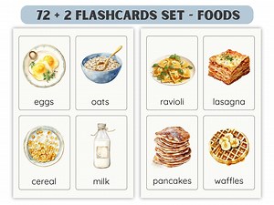 Food Flashcards Printable, 72 Food Cards, Food Vocabulary, ESL Food Flashcards, Watercolor Food Cards, Homeschool Learning, Montessori - Etsy