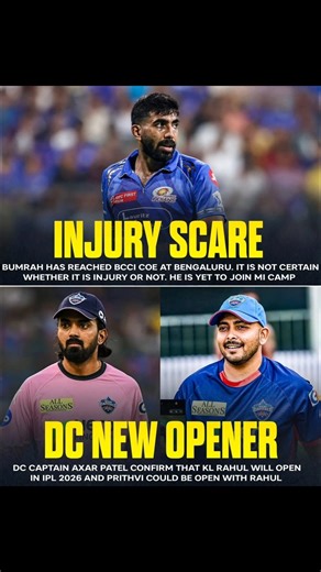 Bumrah Injury Scare 🚨 | DC Finds New Opening Duo for IPL 2026 #cricketfans #shortvideo