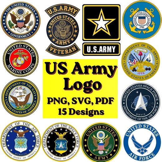 US Army Logo Bundle | 15 Military Designs | Png SVG PDF Files | Army, Navy, Air Force, Marines, Coast Guard Logos | Instant Download - Etsy