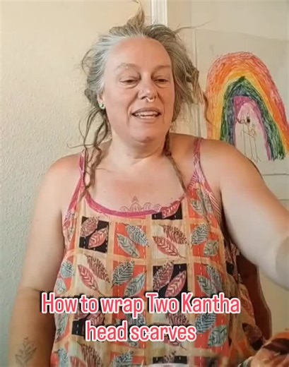Kantha Vagabond scarves. one of my favorite hair styling/ dreadlock wrapping tools! You don't need dreads to wrap up a big bun, so go ahead and give it a go. This is my messiest morning bun ever look. Pick two contrasting pattern/color kantha scarves and wrap away! #dreadlockmama #dreadwrap #slowfashion #kantha #headwrapping