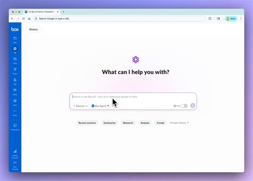 Introducing the new Box Agent. The Box Agent works across your entire Box file system, maintaining all your security and access controls, and is hyper tuned for working with enterprise content.This means you can now ask questions from all your enterprise content, search for files that were impossible to find before, deploy an agent on specific tasks on subsets of documents, analyze complex data sets, and generate or edit documents and spreadsheets via the agent.You can have the Box Agent search 