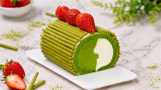 How to make matcha strawberry cream Swiss roll