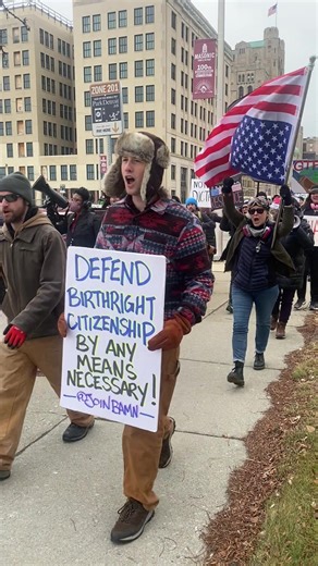 More than 100 protesters march down the sidewalk toward MotorCity Casino in Detroit, the location of President Donald Trump's planned speech to the Detroit Economic Club on Tuesday, Jan. 13, 2026. Get full coverage of Trump's speech and today's protests on Freep.com today. 📹 Video by Darcie Moran, DFP. #trump #detroit #michigan #protests