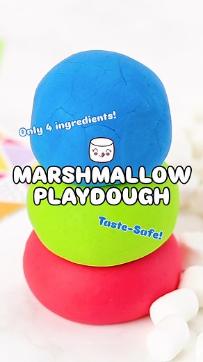 MARSHMALLOW PLAYDOUGH — Squishy, stretchy & safe to taste! — A fun and fluffy sensory activity that's perfect for little hands! Ingredients: 1 cup mini marshmallows (or 6 jumbo marshmallows) 1/4 cup cornstarch (plus more as needed) 2 TB powdered sugar 1 TB coconut oil #HomemadePlaydough #SensoryPlay #KidsActivities | The Soccer Mom Blog - Positive Inspiration for Moms