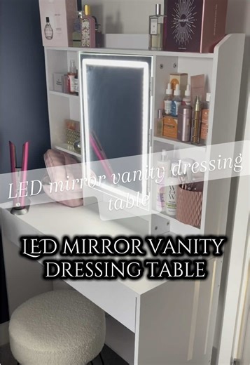 This LED mirror vanity dressing table is every girls dream 😍 #ledmirror #vanitytable #dressingtable #makeupstorage #makeupmirror #ledlights #dressingroom #girlbedroom #tiktokmademebuyit
