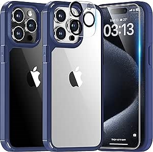 TAURI 5 in 1 for iPhone 15 Pro Case, [Not-Yellowing] [Military Grade Drop Protection] Slim Phone Case for iPhone 15 Pro Blue