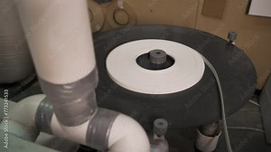 PVC furniture edging in a roll on an industrial machine. Production and processing of chipboards for the assembly of laminated panels. Tape on a machine for finishing edges of furniture, furniture pro