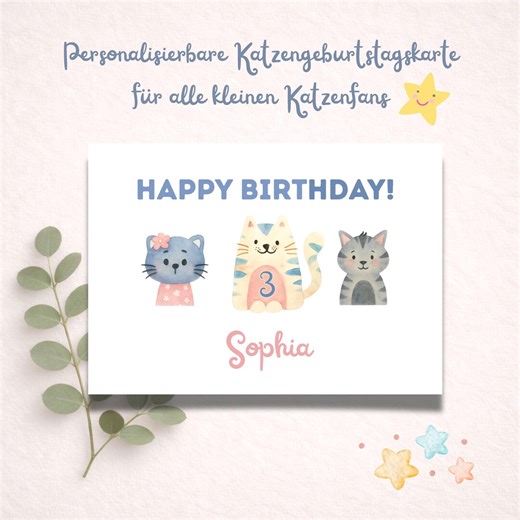 Personalized Cat Birthday Card | With Name & Age | Children's Cat Birthday Card | DIN A5 A6 | Digital Download PDF - Etsy