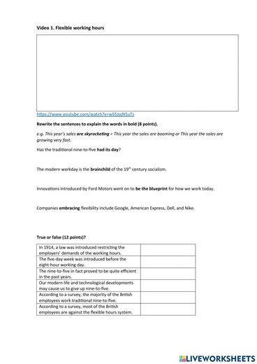 Video worksheet: Flexible Working worksheet