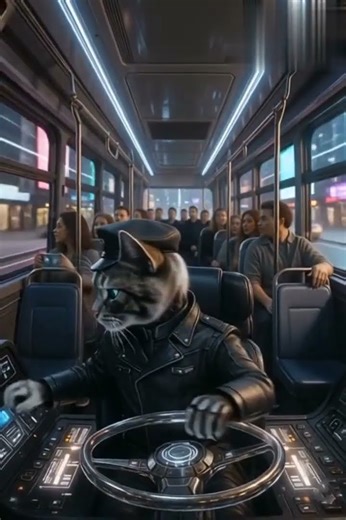 Futuristic Cat Bus Driver 🐱🚍 | Robotic Cat Driving a Cyberpunk City Bus | Funny Sci-Fi Animation