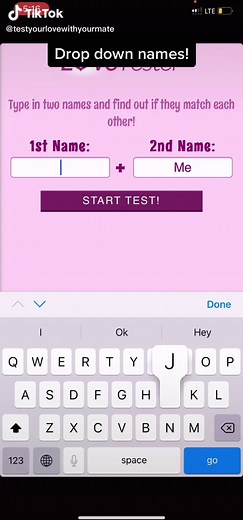 App:love tester, make sure to drop down you an your love ones name to see what % you are!