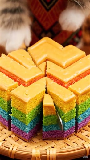 Cute Cat Chef Making Kek Lapis Sarawak 😺🌈🍰 Ultra-Realistic Layered Cake Time-Lapse!