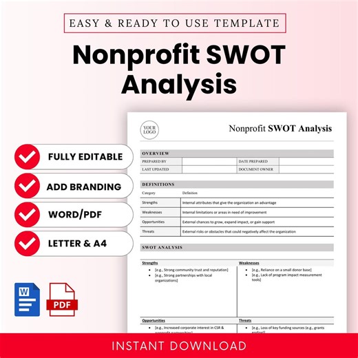 Nonprofit SWOT Analysis Template – Word & PDF, A4   US Letter - Etsy UK