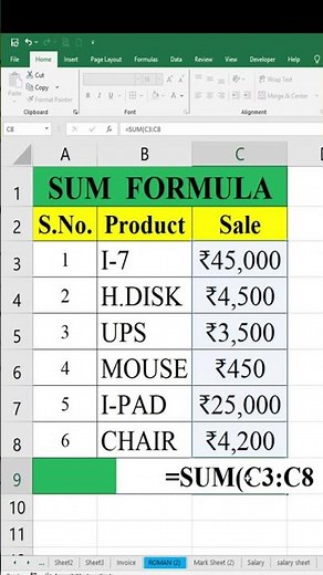 Sum Formula in Excel | Excel Formula | Sum Function | Sum Trick