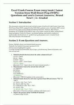 Excel Crash Course Exam 2025/2026 Wall Street Prep WSP Verified Questions and 100 Correct Answers A
