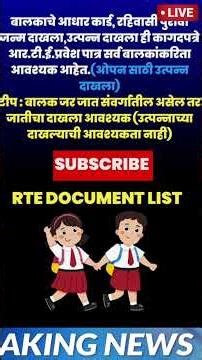 RTE Admission Documents, RTE open date maharashtra, rte document date