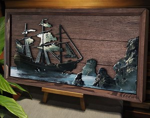 Handmade 3D Oak Tree Pirate Ship / Sailboat Wood Painting, Custom Wood Wall Art, Home Decor, Wall Decor, Office Decor, Wedding Gift - Etsy