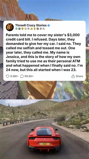 12K views · 133 reactions | told me to cover my sister_s $3,000 credit card bill. I refused. Days later, they demanded to give her my car. I said no. They called me selfi... #foryou #fyp #reels #viral #redditstorytime #redditposts #storytime #redditstories #reddit #askreddit #paranormal #redditparanormal #nosleep | Fav Spot | Facebook