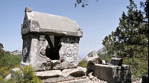 Destroyed greek tombs and ancient burials in Southwest necropolis at ancient city of Termessos near Antalya, Turkey