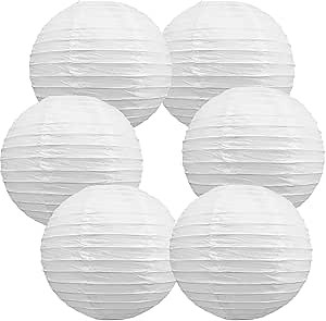 BEISHIDA 6-Inch White Paper Lanterns Decorative Chinese/Japanese Hanging Round Paper Lanterns Lamp for Birthday, Wedding, Christmas, Bridal, Home Decor, Party Decoration (6 Packs)