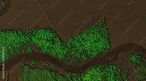 Animation of digital elevation model of a forest area with a river. GIS product made by aerial mapping from a drone. Lidar scan and multispectral camera gives NDVI and NIR effect.