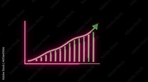 Glowing neon business graph animation. Hi-tech style technology chart with a grid. Business Financial Growing Business Income And Earnings.