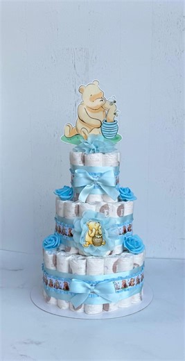 Classic Pooh Diaper Cake Boy, 3 Tier Baby Shower Centerpiece - Etsy