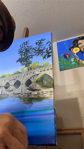 Two bridges over Lady Bird Lake, Austin, Texas line art paintings