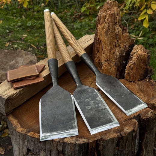 Hand-forged 3-piece Timber Framing Chisel Set – 52100 Carbon Steel Blades, Ash Handles, Leather Sheaths – Slick Chisels for Woodworking - Etsy