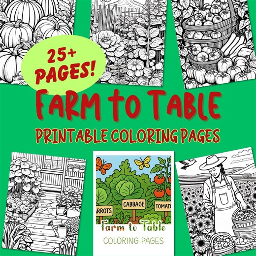 FARM to TABLE Coloring Pages, Adult and Kids Coloring Bundle, Vegetable Garden, Relaxing Printables, Instant Download PDF - Etsy