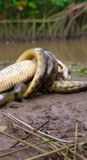 Python hunts black crocodiles.