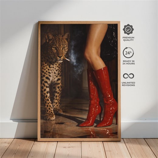 Red Boots Leopard Print Poster, Glam Fashion Wall Art, Edgy Statement Decor - Etsy