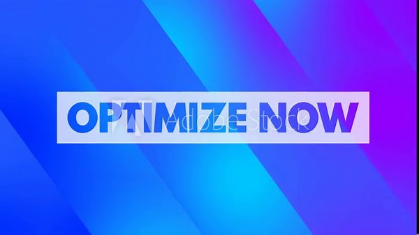 Motion graphics animation displaying the phrase Optimize Now revealed from a horizontal rectangle that opens vertically and rotates diagonally over gradient and solid color backgrounds.