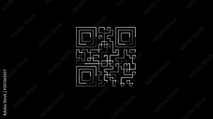 Black and white Qr code scanning technology, digital decryption concept, loop on black background