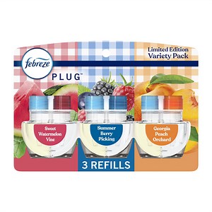 Febreze Plug In Air Freshener, Odor-Fighting Scented Oil Refill, Spring Fruit Mixed Pack, 3 Refills