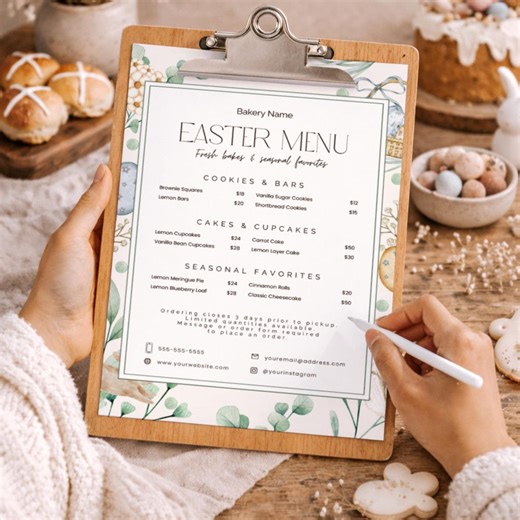 Easter Bakery Menu Template, Spring Floral Dessert Pricing Guide for Cottage Bakers, Editable Microbakery Treat List Canva Printable