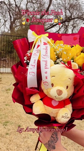 Winnie the Pooh 🍯🌹✨🐝 Obsessed with this Winnie the Pooh Bouquet 🌹✨ #flowershop #winniethepooh #bouquet #flowers #fyp