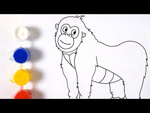Gorilla Coloring for Kids | Learn Colors with Cute Animal Drawing | Fun Painting Video