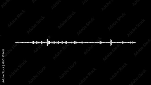 Sound frequency waveform animation, smooth audio spectrum loop, minimalist white music visualizer on black background chroma key, modern equalizer effect 4k