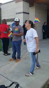 WARNING: Explicit language/NSFW Watch: Heated words are shared between opponents and proponents of Pride Month literature currently on display at Anderson Public library. When the public comment section concluded after a special-called Board of Trustees meeting this evening, a portion of approximately 120 guests spilled onto the sidewalk outside APL. Many sidestepped confrontation, but some engaged head-on. | The Anderson News